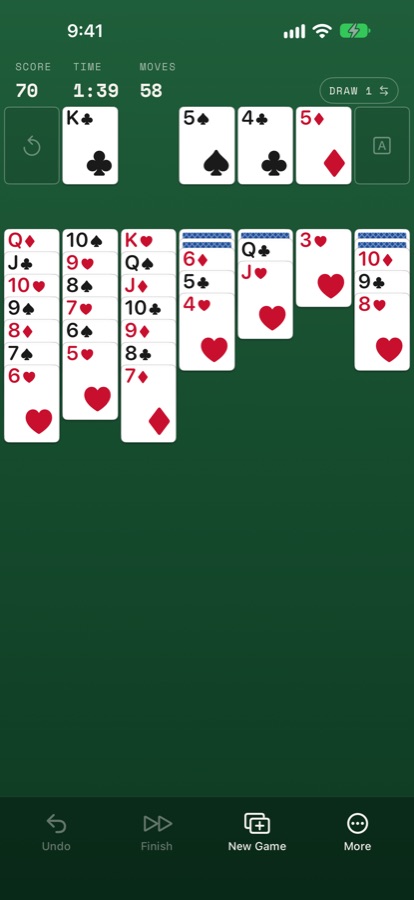 Solitaire on iPhone: a game of Klondike in progress